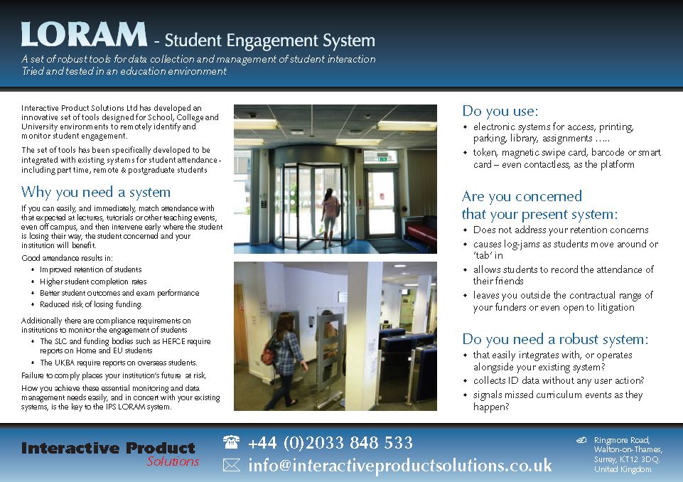 LORAM Student Engagement System leaflet -  DOUBLE CLICK TO DOWNLOAD